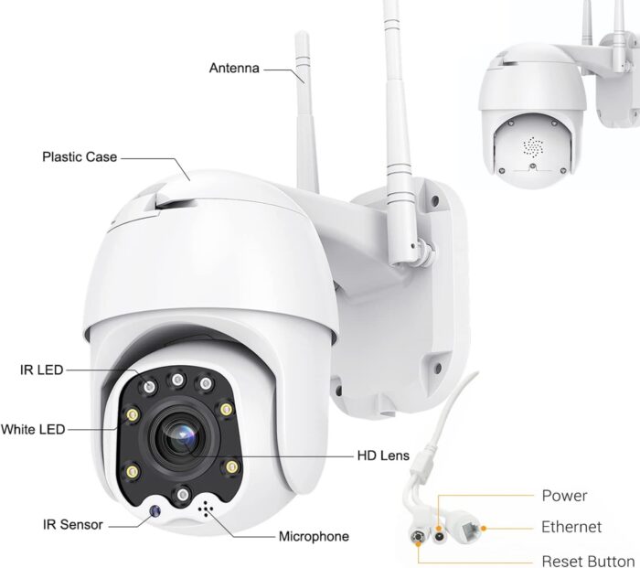 Outdoor PTZ WiFi IP Security Camera 1080P Home Surveillance Camera Pan/Tilt Two-Way Audio Motion Detection Color Night Vision Auto Tracking CamHiPro APP AT-200DW - Image 3