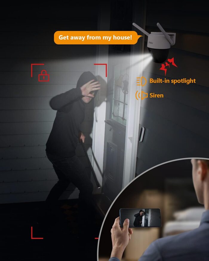 Imou Security Camera Outdoor with Floodlight and Sound Alarm, 4MP QHD Pan/Tilt 2.4G Wi-Fi Camera, IP66 Weatherproof 2.5K Bullet Camera, Full Color Night Vision IP Camera with 2-way Talk, Cruiser - Image 7
