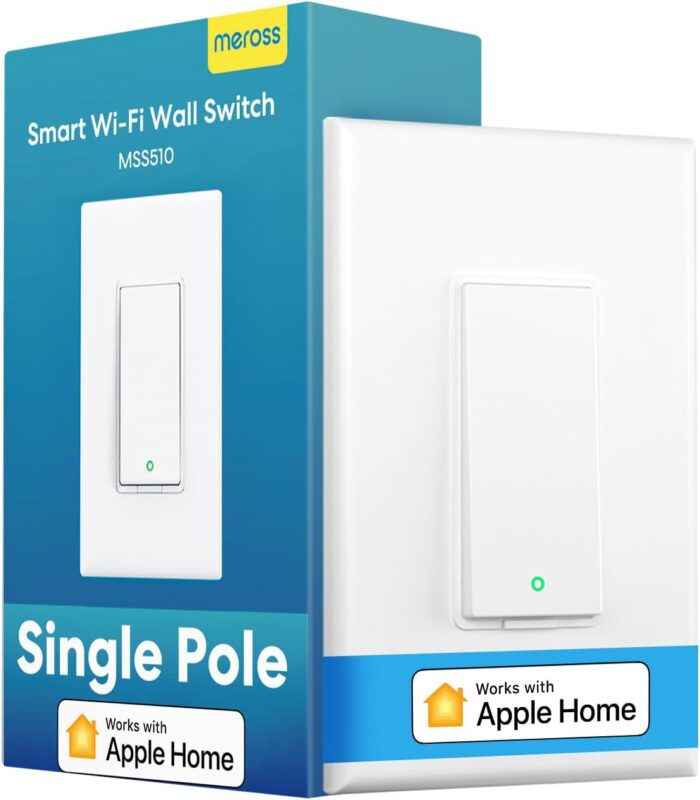 Meross Smart Light Switch Supports Apple HomeKit, Siri, Alexa, Google Assistant & SmartThings, 2.4GHz Wi-Fi Light Switch, Neutral Wire Required, Single Pole, Remote Control Schedule, 1 Pack,White