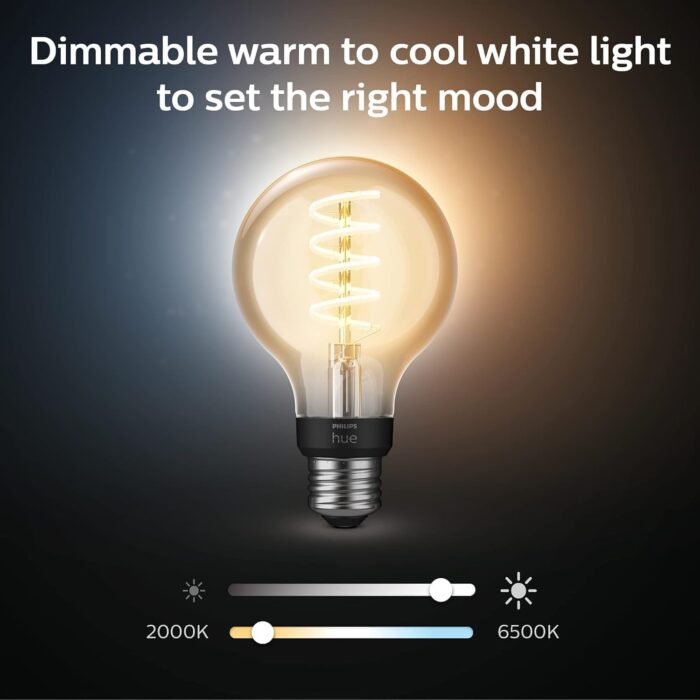 Philips Hue Smart 60W G25 Filament LED Bulb - White Ambiance Warm-to-Cool White Light - 1 Pack - 550LM - E26 - Indoor - Control with Hue App - Works with Alexa, Google Assistant and Apple Homekit - Image 4