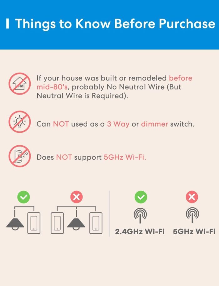 Meross Smart Light Switch Supports Apple HomeKit, Siri, Alexa, Google Assistant & SmartThings, 2.4GHz Wi-Fi Light Switch, Neutral Wire Required, Single Pole, Remote Control Schedule, 1 Pack,White - Image 3