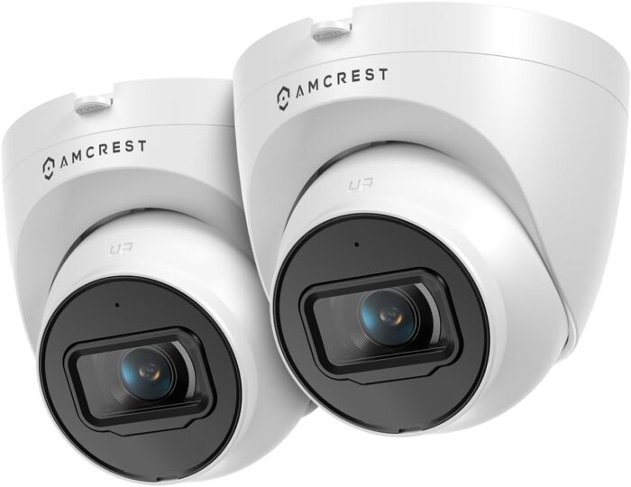2-Pack Amcrest UltraHD 4K (8MP) Outdoor Security IP Turret PoE Camera, 3840x2160, 98ft NightVision, 125° FOV, IP67, MicroSD Recording (256GB), White (2PACK-IP8M-T2599EW-AI-V3)