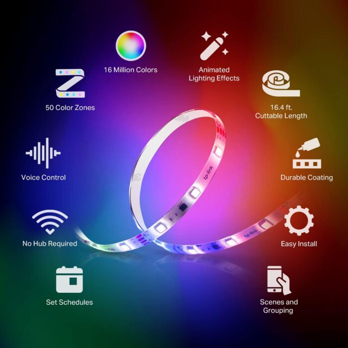 Kasa Smart LED Light Strip, 50 Color Zones RGBIC, 16.4ft Wi-Fi LED Strip Works w/ Alexa, Google Home & SmartThings, High Brightness, 16M Colors, PU Coating, Trimmable, 2 Yr Warranty (KL420L5) - Image 2