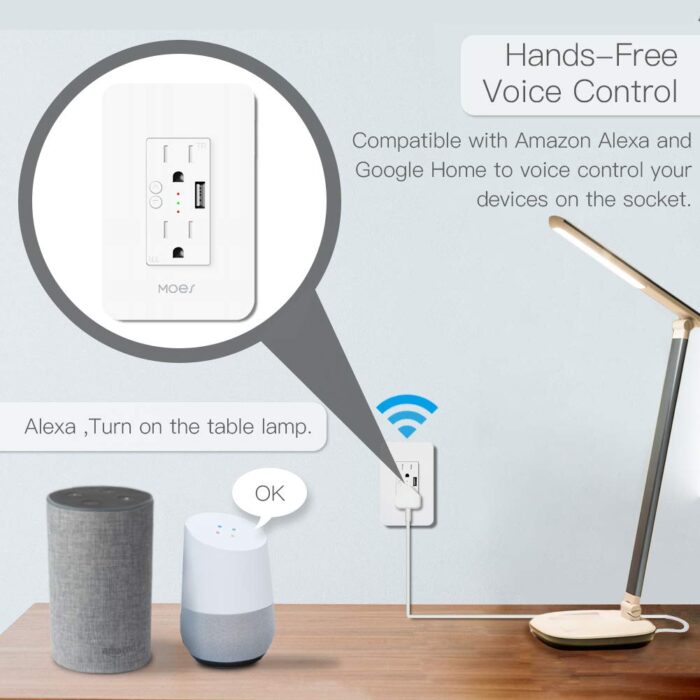 MOES WiFi Smart Wall Outlet,15A Divided Control 2 in Wall Socket with USB Interface,Smart Life/Tuya APP Remote Control Compatible with Alexa and Google Home No Hub Required, ETL Certified, 2.4G WiFi - Image 2