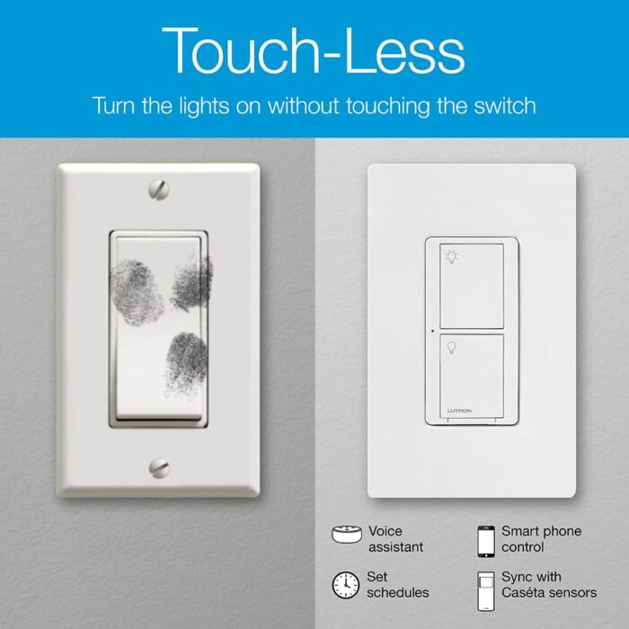 Lutron Caseta Smart Lighting Kit w/ Original Switch, Pico Remote, Wallplate, and More, for Light Bulbs, Works w/ Alexa, Apple Homekit, Google Home (Hub Required), 5A, Neutral Required, P-PKG1WS-WH - Image 3
