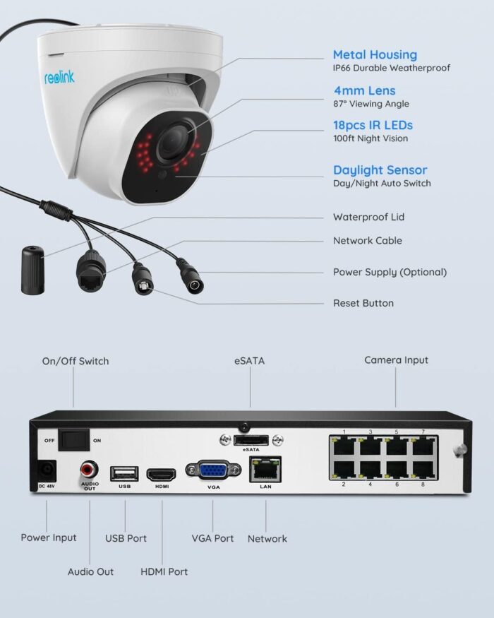 REOLINK 4K Security Camera System, 4pcs H.265 PoE Wired Turret Cameras with Person Vehicle Detection, 4K/8MP 8CH NVR with 2TB HDD for 24-7 Recording, RLK8-800D4 - Image 7