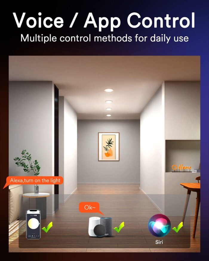 Lumary Smart Recessed Lighting 6 Inch Canless LED Recessed Lights 13W 1000lm Color Changing LED Downlight Wi-Fi Bluetooth Soffit Lights with J-Box Work with Alexa/Google Assistant (6 Inch, 4 Pack) - Image 4