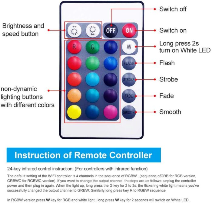 GIDEALED Smart WiFi RGBW LED Controller 2-Output 5 Pin with 24-Key RF Remote,Compatible with Alexa&Google Assistant,Voice/APP Control Strip Lights for Android/iOS System(WiFi LED Controller Only) - Image 5