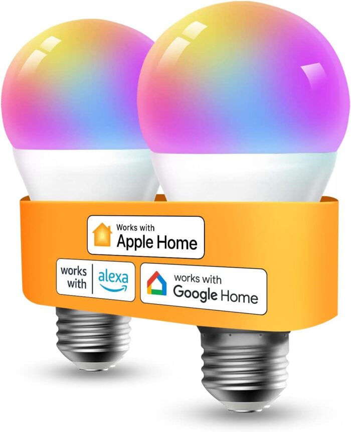 Smart Bulbs Works with Apple HomeKit, Color Changing Smart Wi-Fi Light Bulbs Compatible with Siri, Alexa and Google, A19 E26 Fitting, 2700K-6500K RGBWW Dimmable, 9W 810 Lumens, 2 Pack
