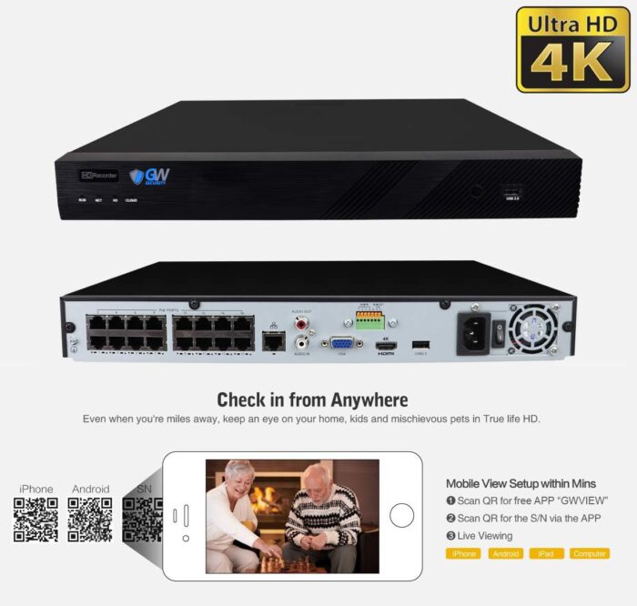 GW Security 16 Channel 4K NVR 5MP Outdoor Indoor Security Camera System - 16 x Dome 5MP 1920P Weatherproof 2.8-12mm Varifocal Zoom Microphone AI Human Detection IP PoE Cameras, 4TB Hard Drive - Image 3