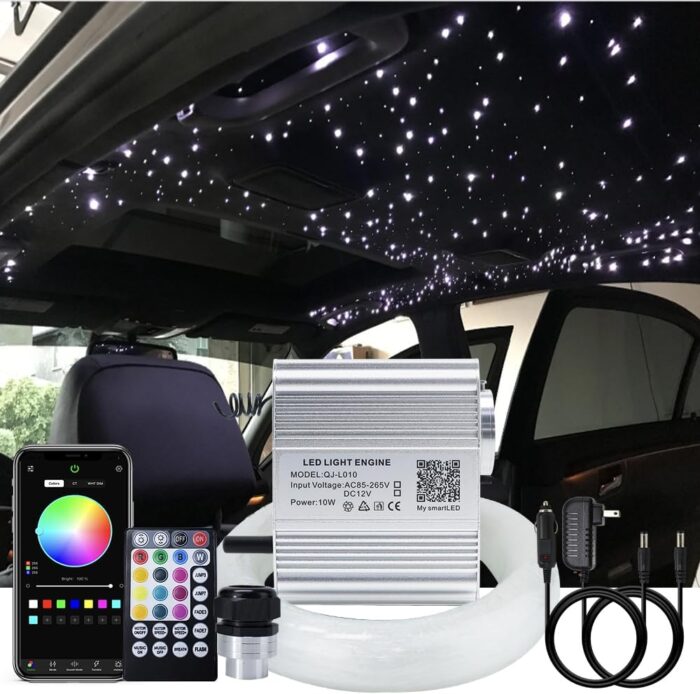 AKEPO 10W Twinkle Fiber Optic Lights kit APP Control with Music Mode for Star Ceiling Sky Light Car Home Use, RGBW Light Engine+Optical Fiber Cable 460pcs of 9.8ft/3m(0.03+0.04+0.06in)+28key Remote
