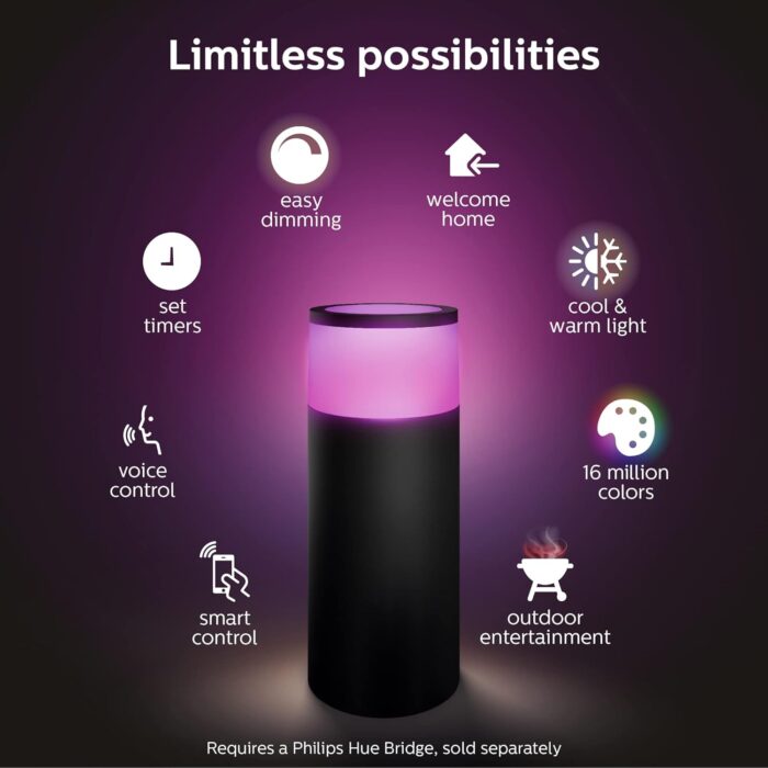 Philips Hue Calla Outdoor Smart Pathway Light - White & Color Ambiance LED Walkway Lights - Low Voltage Lighting - 1 Pack - Requires Bridge and Power Supply - Control with App and Voice - Weatherproof - Image 7