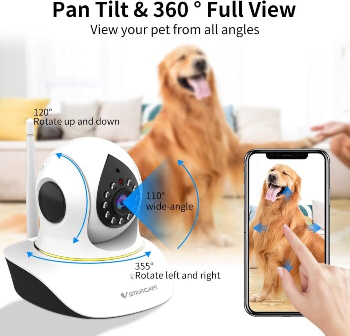 VSTARCAM Pet Camera with Laser, 3MP 2.4GHz WiFi Interactive Dog & Cat Laser Toy Camera with Night Vision, Motion Detection Alerts, APP Remote Control Indoor Security Camera for Pet Monitoring - Image 3