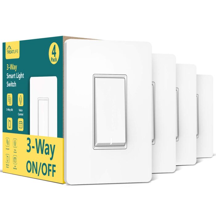 TREATLIFE 3 Way Smart Switch 4 Pack, 2.4Ghz WiFi Smart Light Switch 3 Way Switch Works with Alexa, Google Home and SmartThings, Remote Control, FCC, Schedule, Neutral Wire Required