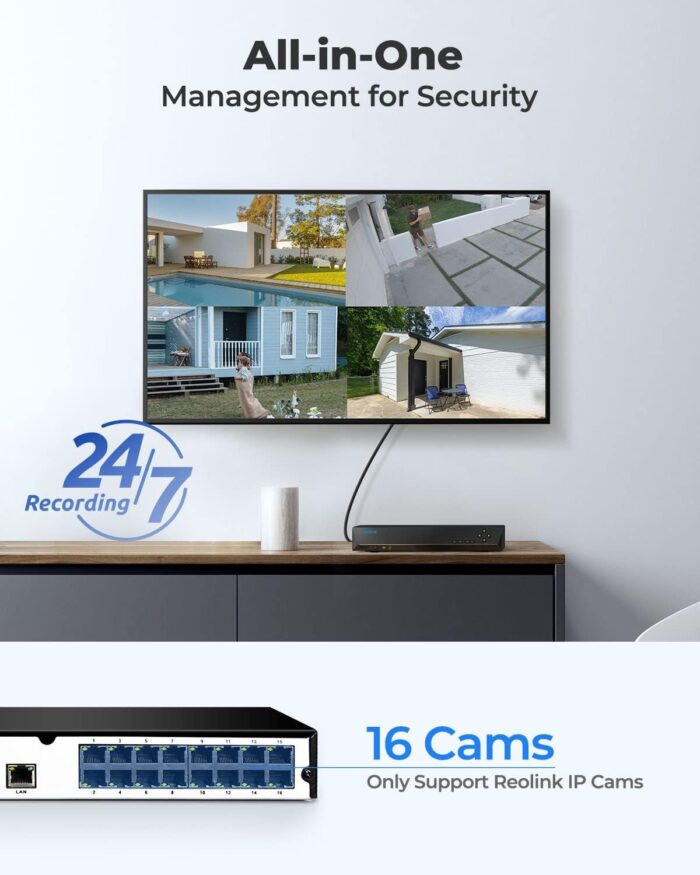 REOLINK 4K 16 Channel Network Video Recorder for Security Camera System, Only Work with 4K/5MP/4MP HD Reolink IP Cameras PoE NVR, 24/7 Recording to Pre-Installed 4TB Hard Drive, RLN16-410-4TB - Image 2