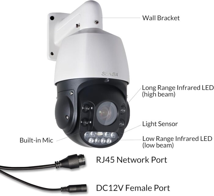 SUNBA 4K 8MP PTZ Camera Outdoor, IP PoE+ Security Dome, 20X Optical Zoom, Two Way Audio &Built-in TF Card Slot, 24x7 Automatic PTZ Tour, Night Vision up to 328ft (405-D20X 4K) - Image 3