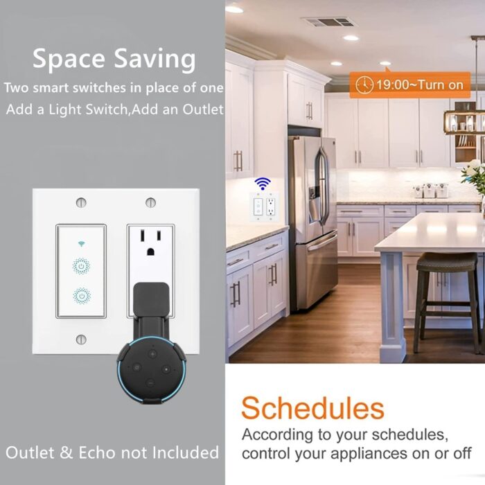 Nexete Smart Wi-Fi Double Light Switch, 2 in1 Single Pole Switch Compatible with Alexa Google Assistant & IFTTT,Remote Control, Timing Function No Hub Required (1-Pack Double Smart Switch) - Image 4