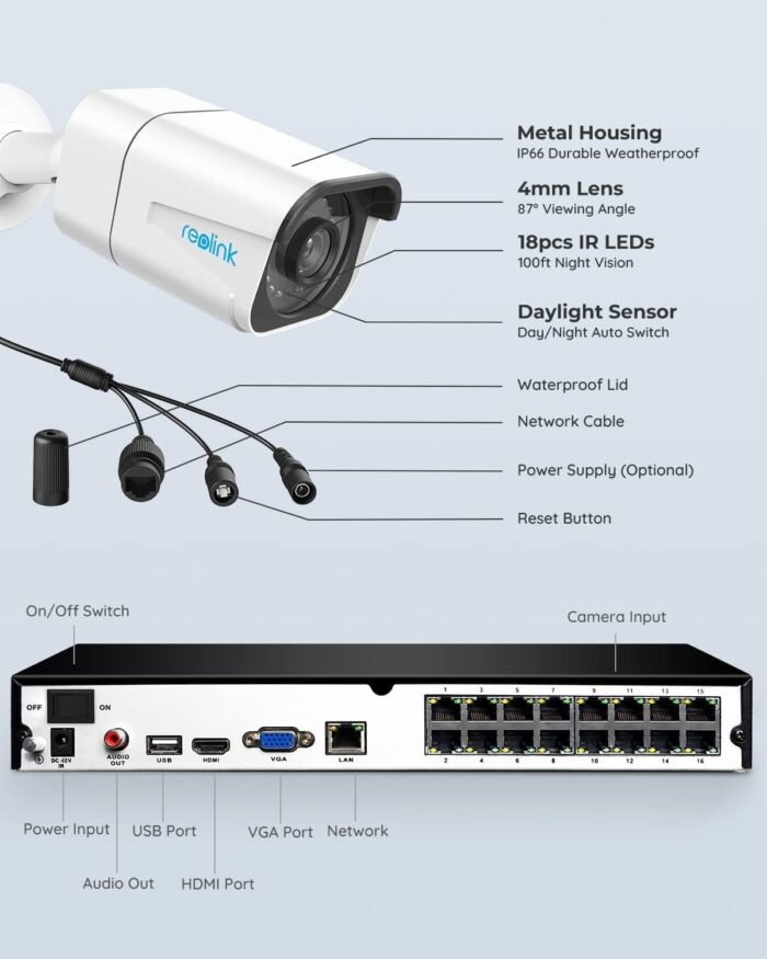 REOLINK 4K Security Camera System, RLK16-800B8 8pcs H.265 PoE Wired with Person Vehicle Detection, 8MP/4K 16CH NVR with 4TB HDD for 24-7 Recording - Image 8
