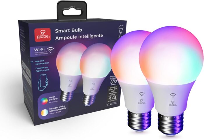 Globe Electric 34207 Wi-Fi Smart 10 Watt (60W Equivalent) Multicolor Changing RGB Tunable White Frosted LED Light Bulb 2-Pack, No Hub Required, Voice Activated, 2000K - 5000K, A19 Shape, E26 Base - Image 10