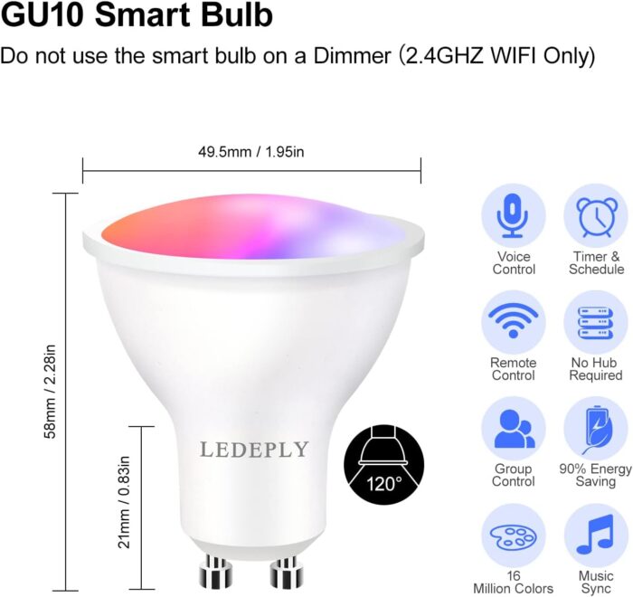 GU10 Smart Spot Light Bulb Compatible with Alexa, Google Home, SmartThings, 5W WiFi LED Track Light Bulbs, Color Changing, No Hub Required, 4 Pack - Image 5