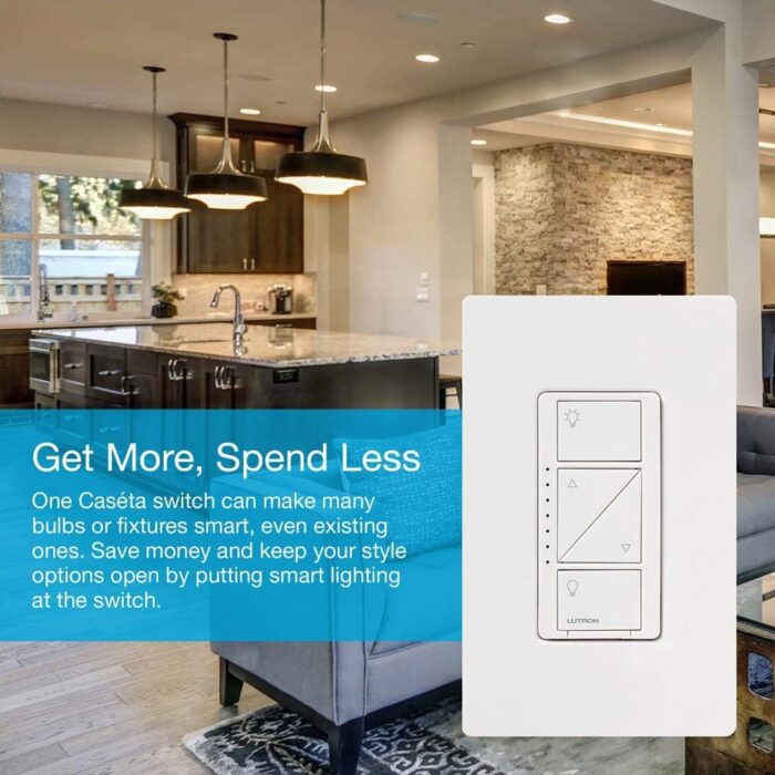 Lutron Caseta Smart Lighting Kit w/ Hub, Original Dimmer Switch, & Pico Remote, for LED Bulbs, Works w/ Alexa, Apple Homekit, Google Home, 150W Single-Pole/3-Way, No Neutral Required, P-BDG-PKG1W - Image 4