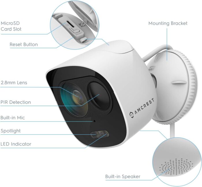 Amcrest SmartHome 1080p WiFi Outdoor Security Camera with Spotlight, Built-in Siren Alarm, Strobe Light, Two-Way Audio, Night Vision, 133° View, IP65 Weatherproof, MicroSD & Smart Cloud Storage, ADC2W - Image 4