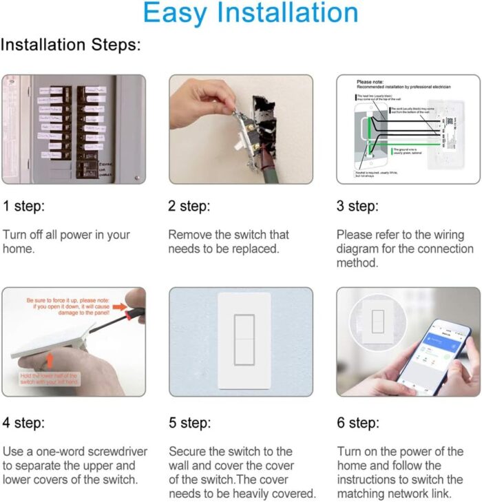 Smart Light Switch, WiFi Smart Double Switch Button, Compatible with Alexa and Google Home, Remote Control with Timing Funtion, No Hub Required,Smart Life APP Provides Control from Anywhere - Image 4