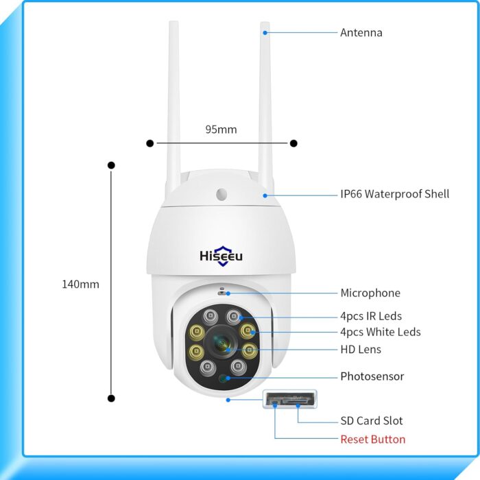 Hiseeu 2K 3MP PTZ Security Camera Outdoor,WiFi Camera, Auto Tracking&Light Alarm Floodlight & Color Night Vision,Two-Way Audio, Plug-in Cable,Compatible Wireless Camera System - Image 7