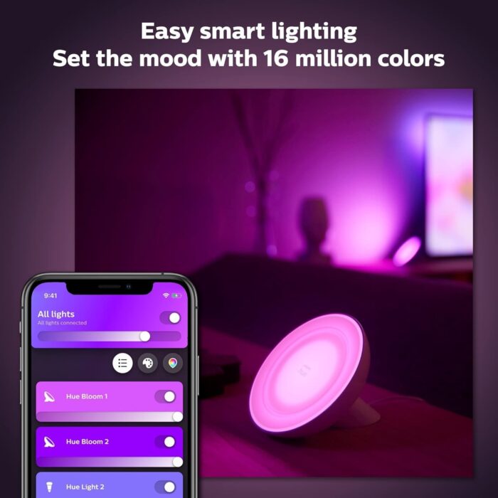 Philips Hue Bloom Smart Table Lamp, White - White and Color Ambiance LED Color-Changing Light - 1 Pack - Control with Hue App - Compatible with Alexa, Google Assistant, and Apple Homekit - Image 5