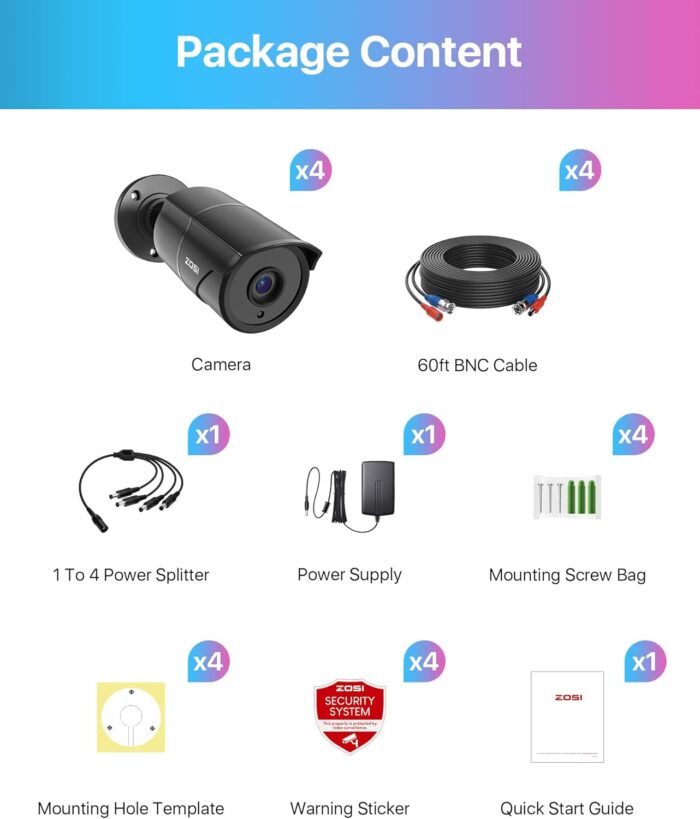 ZOSI 4 Pack 1080p Home Security Cameras with Audio Recording,Built-in Microphone,2MP 1920TVL HD-TVI Outdoor Indoor CCTV Cameras with 120ft IR Night Vision Weatherproof Surveillance Bullet Camera - Image 9