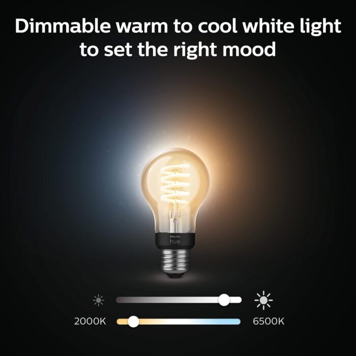 Philips Hue Smart 40W A19 Filament LED Bulb - White Ambiance Warm-to-Cool White Light - 1 Pack - 550LM - E26 - Indoor - Control with Hue App - Works with Alexa, Google Assistant and Apple Homekit - Image 4