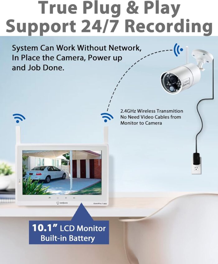 seQuro GuardPro 2 Wireless Security Camera System, 10.1-inch Touchscreen Monitor, 4CH DVR Kit, 1080p HD Outdoor Bullet Camera, Motion Detection, Night Vision, Waterproof, Free App, Home Security DVR - Image 3