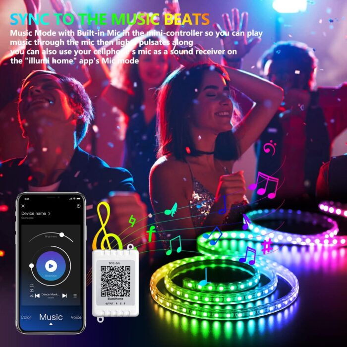 Nexillumi Led Lights for Bedroom 50ft(1 Roll of 50ft) Music Sync Color Changing Led Strip Lights Smart with Remote and App Control Built-in Mic for Party Home Room Decor Luces LED para Cuarto - Image 3