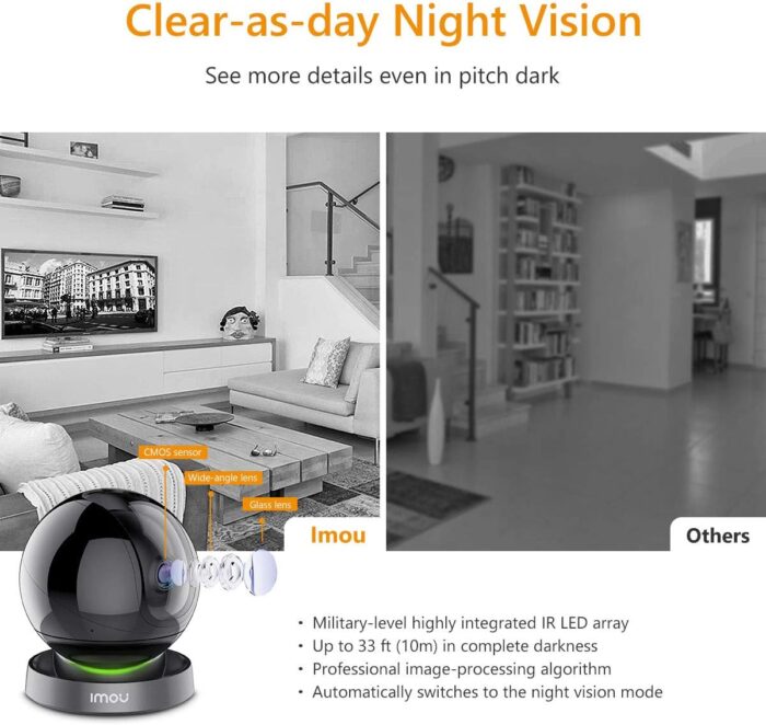 Imou Security Camera Indoor 1080P WiFi Camera (2.4G Only) 360 Degree View Smart Camera with Night Vision, 2-Way Audio, Smart Tracking, Sound Detection, Spotlight & Siren and Ethernet Port, Rex 2MP - Image 3