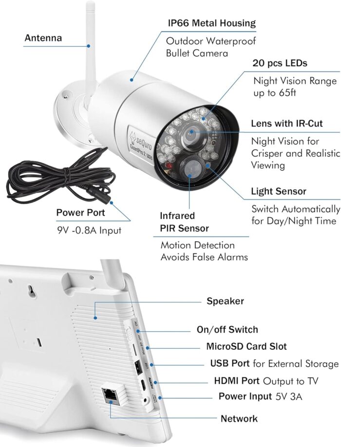 seQuro GuardPro 2 Wireless Security Camera System, 10.1-inch Touchscreen Monitor, 4CH DVR Kit, 1080p HD Outdoor Bullet Camera, Motion Detection, Night Vision, Waterproof, Free App, Home Security DVR - Image 8
