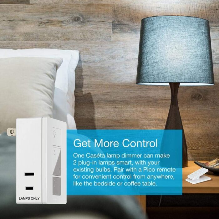 Lutron Caseta Smart Start Kit for Lamps, Plug-in Lamp Dimmer with Smart Bridge and Pico Remote, Compatible with Alexa, Apple HomeKit, and The Google Assistant | P-BDG-PKG1P | White - Image 2