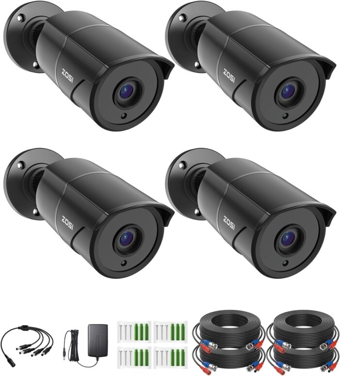 ZOSI 4 Pack 1080p Home Security Cameras with Audio Recording,Built-in Microphone,2MP 1920TVL HD-TVI Outdoor Indoor CCTV Cameras with 120ft IR Night Vision Weatherproof Surveillance Bullet Camera