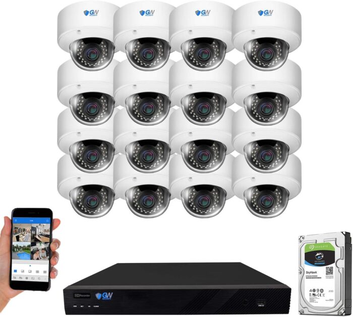GW Security 16 Channel 4K NVR 5MP Outdoor Indoor Security Camera System - 16 x Dome 5MP 1920P Weatherproof 2.8-12mm Varifocal Zoom Microphone AI Human Detection IP PoE Cameras, 4TB Hard Drive