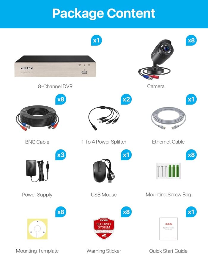 ZOSI 3K Lite 8CH Home Security Camera System Outdoor Indoor, AI Human/Vehicle Detection, Night Vision, H.265+ 5MP Lite 8 Channel CCTV DVR, 8pcs 1080P 1920TVL Surveillance Bullet Cameras (No HDD) - Image 9