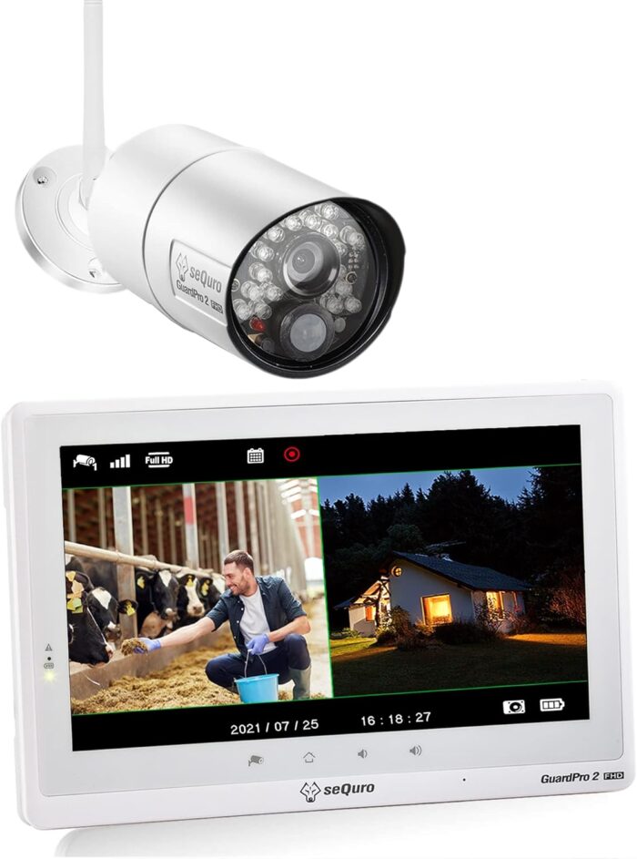 seQuro GuardPro 2 Wireless Security Camera System, 10.1-inch Touchscreen Monitor, 4CH DVR Kit, 1080p HD Outdoor Bullet Camera, Motion Detection, Night Vision, Waterproof, Free App, Home Security DVR