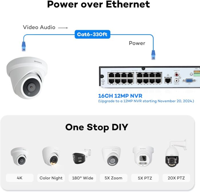 ONWOTE 4K NVR Wired Security Camera System PoE, 16 Channel 12MP Commercial NVR 4TB, 8X Outdoor 8MP IP Cameras, 134° FoV, AI Detection, 24/7 Video Audio Recording, CCTV Surveillance for Home Business - Image 5