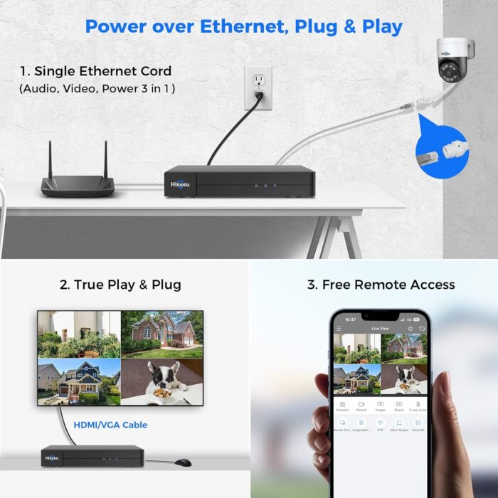 [3TB HDD+Human Tracking] Hiseeu 4K PoE Security Camera System,CCTV Camera Security System w/5MP Home Security Cameras, PTZ 270°Pan 90°Tilt，2-Way Audio,Remote Access,Night Vision,Waterproof,7/24 Record - Image 7