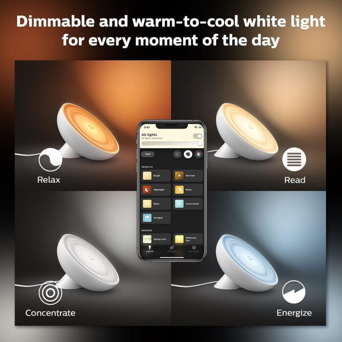 Philips Hue Bloom Smart Table Lamp, White - White and Color Ambiance LED Color-Changing Light - 1 Pack - Control with Hue App - Compatible with Alexa, Google Assistant, and Apple Homekit - Image 6
