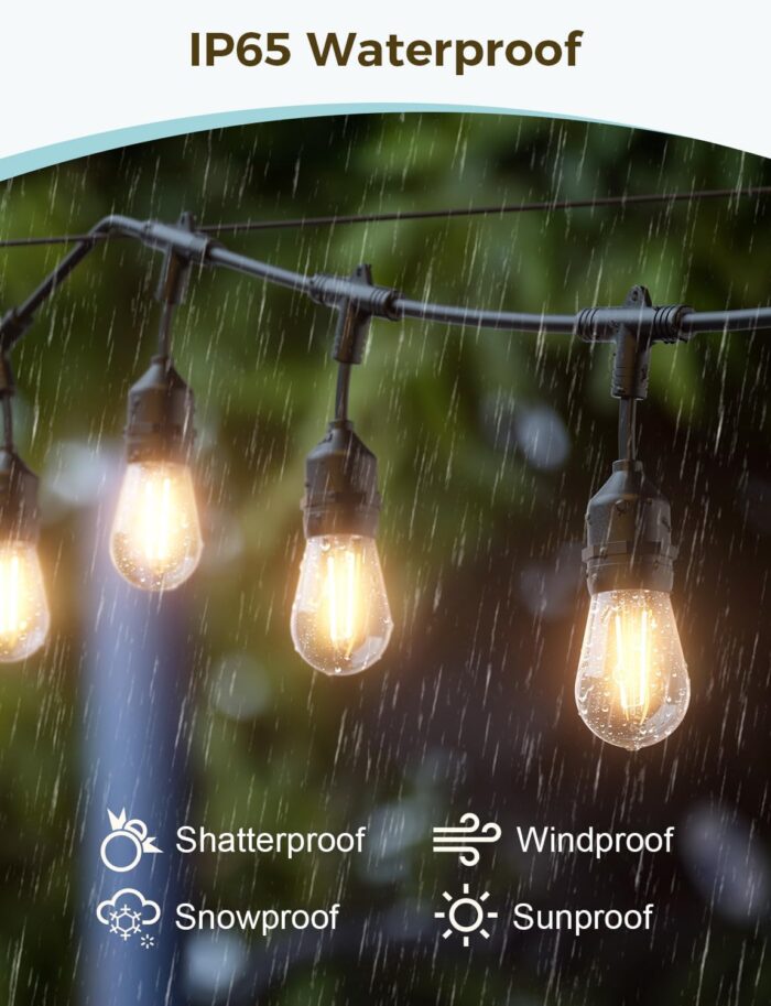 XMCOSY+ Outdoor String Lights, 98Ft Smart LED Patio Lights, WiFi Control, Compatible with Alexa, Waterproof Dimmable Edison String Lights for Outside, Porch - Image 5