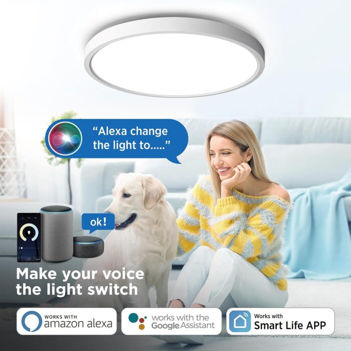 TALOYA Smart Ceiling Light Flush Mount LED WiFi,Compatible with Alexa Google Home,Dimmable Low Profile Ambient Light Fixture for Bedroom Living Room Hallway Kitchen Nursery,12 Inch,RGB - Image 5