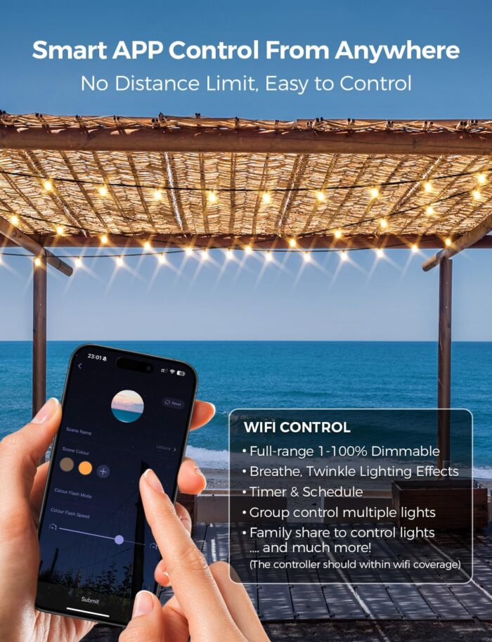 XMCOSY+ Patio Lights, Smart Outdoor String Lights 50Ft, G40 Globe Patio Lights with 25 Dimmable LED Bulbs, APP Control, Work with Alexa, Connectable Waterproof LED Outdoor Lights for Patio Porch - Image 2