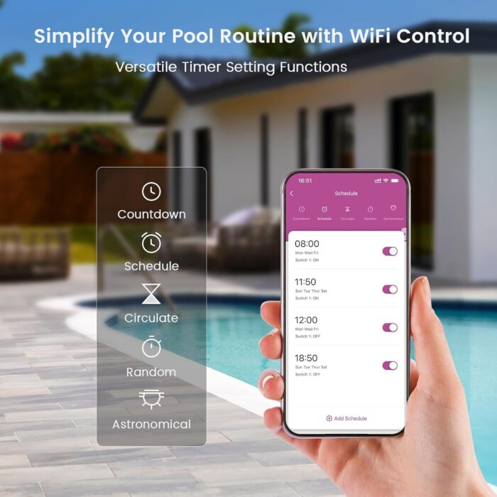 Suraielec WiFi Pool Timer, Outdoor Indoor Smart Switch, 40 AMP, 2HP, 120, 240, 277 VAC, Heavy Duty Pool Controller Light Timer Box for Pool Pump, Water Heater, Spa, Powerful Electrical Appliances - Image 3
