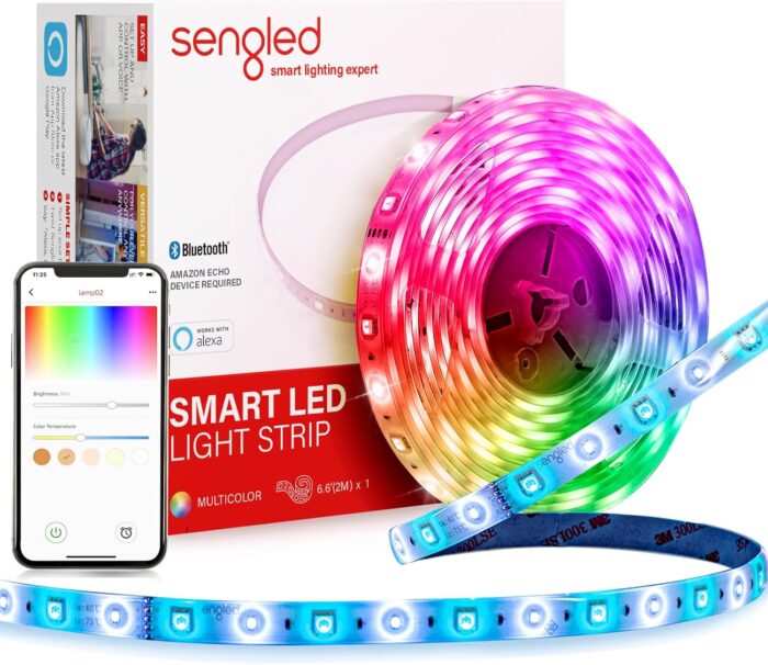 Sengled Smart Bluetooth Mesh LED Multicolor Light Strip, 2M (6.6ft), Works with Amazon Echo and Alexa, High Brightness with 16 Million Colors, RGBW, 450 Lumens/Meter, 3 Years Warranty (B1G-G8E)