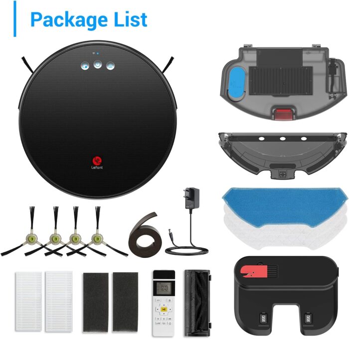 Lefant Robot Vacuum and Mop, Robotic Vacuum Cleaner with 3200Pa Suction, Smart Navigation, 150 Mins Runtime, Works with Alexa and Google Assistant, Self-Charging, Ideal for Pet Hair,Floor,Carpet（U180） - Image 9