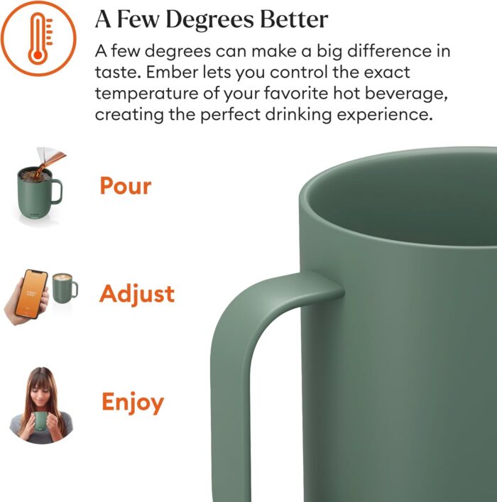 Ember Temperature Control 14oz Smart Mug 2, App-Controlled and Rechargeable Heated Coffee Cup Warmer with Intelligent LED Display, Sage Green. - Image 6
